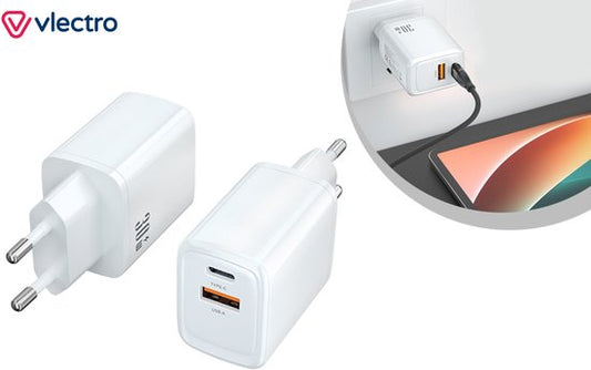 Vlectro - Adaptateur 2-en-1 pour charge super rapide - Blanc - 1 adaptateur