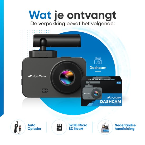 AyeCam Dashcam Pro Max - FULL HD & Nachtvisie – G-Sensor - Incl 32GB SD - Dashcam voor Auto - Met App