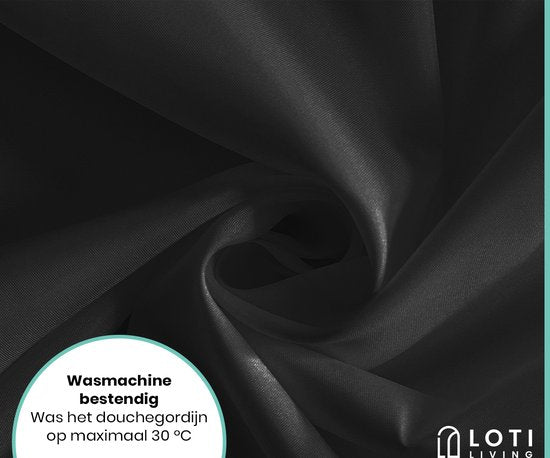 Loti Living Rideau de douche anti-moisissure - Noir - Anneaux inclus - Imperméable - Polyester - Rideau de douche 180x200 cm