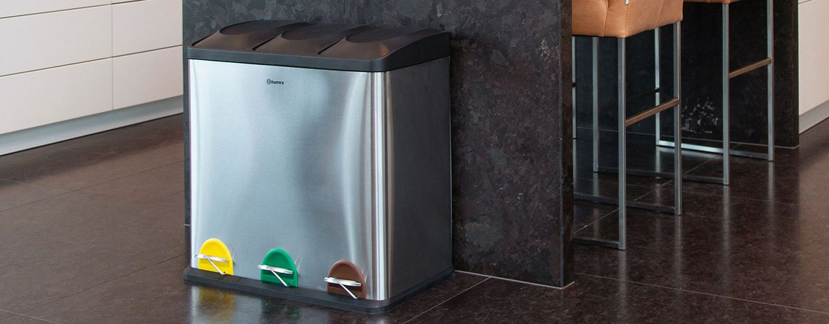 Poubelle de tri sélectif Homra STEPHS - 3 compartiments - 45L - acier inoxydable