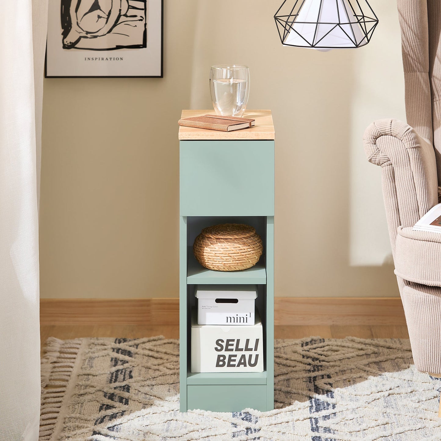 SoBuy FBT111-GR Table de chevet Vert 20x35x60 cm - Table d'appoint compacte avec tiroir