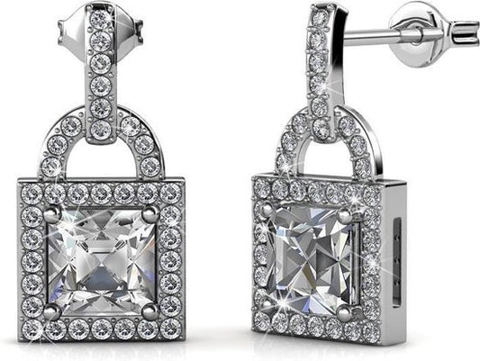 Yolora Boucles d'oreilles Femme Fermoir - Cristaux de Kalpa Camaka - Argent - Plaqué Or Blanc 18K - Boucles d'oreilles Femme Argent - Bijoux - Coffret Luxe - Boîte Cadeau - Bel Emballage Cadeau - Cadeau Fête des Mères