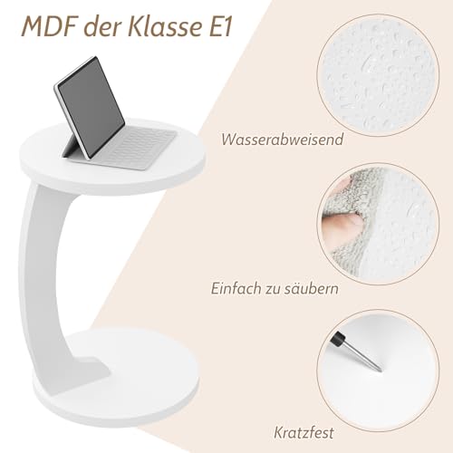 Woltu Side Table C-shaped - Table basse ronde - Design scandinave - MDF White - 38 x 55 cm