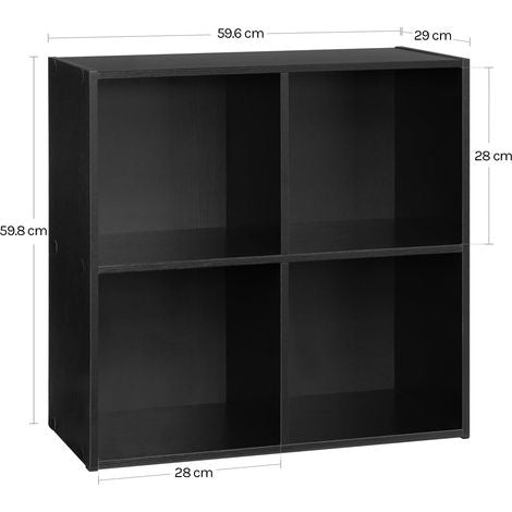 Bibliothèque WOLTU noire - 59,6 x 29 x 59,8 cm - 4 compartiments - Mélaminé