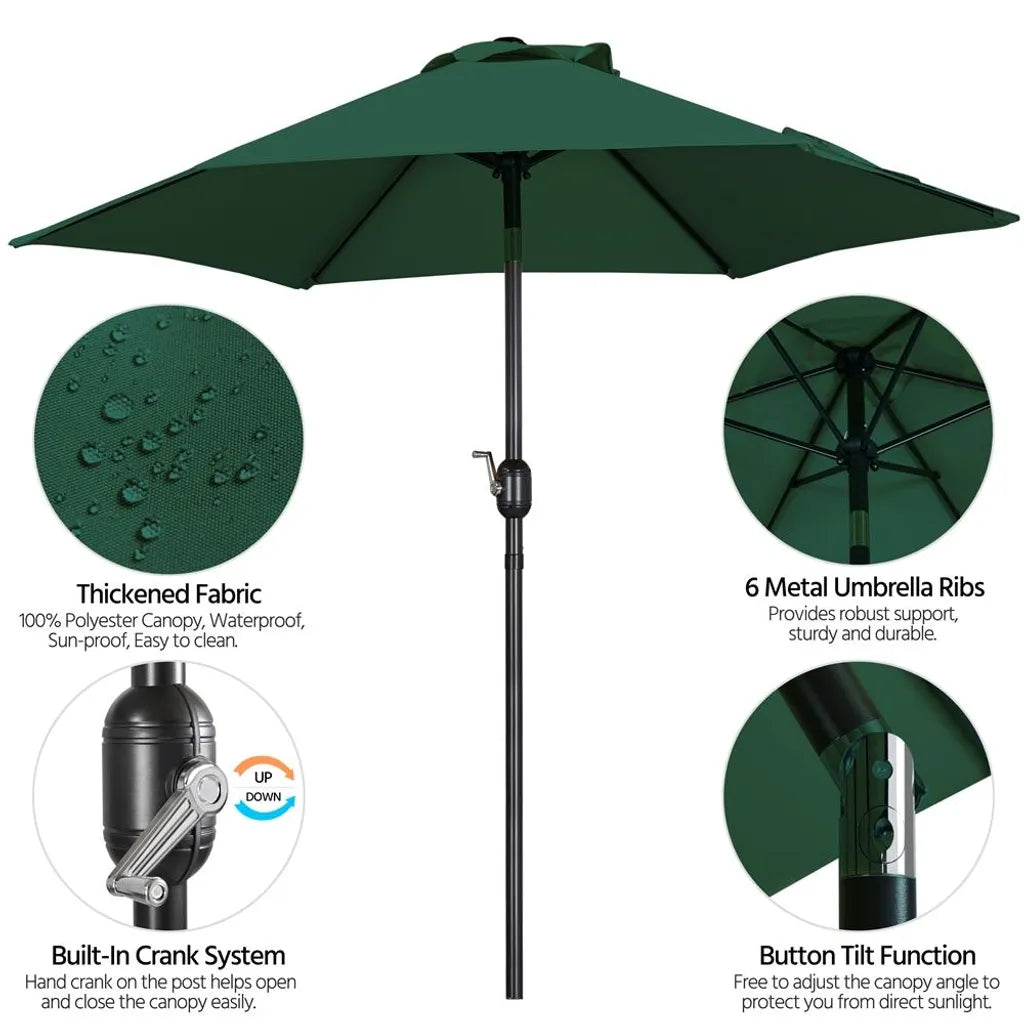 Yaheetech Parasol - Ø230 cm - Inclinable - Avec manivelle - Parasol de jardin - Vert foncé