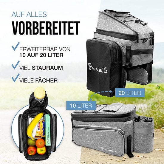 MIVELO - Sacoche de transport - sac à bagages vélo - extensible jusqu'à 20 l - résistant à l'eau - 20 l gris