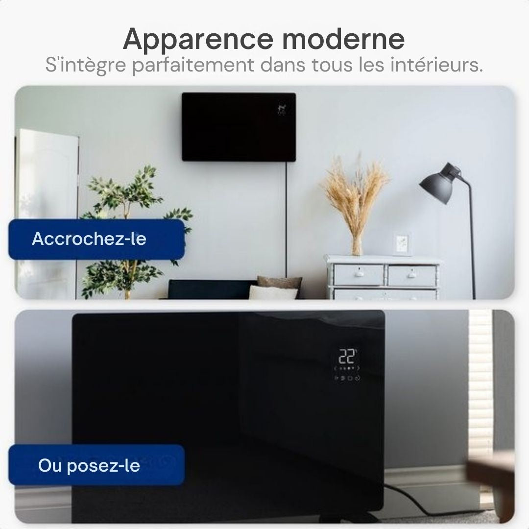 Chauffage électrique Gologi - Convecteur avec thermostat - Fonctionne par App et commandes tactiles - Jusqu'à 25m2 - 2000W Heater - Noir