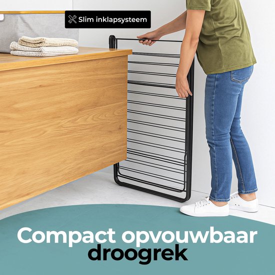 STAUS&BACH Étendoir à linge 20m - Robuste - Étendoir à linge pliable - vertical - Acier - Noir mat - Aeriq Compact