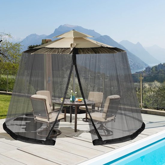 Moustiquaire réglable pour parasols de 250-300 cm, protection contre les insectes avec 2 portes, base remplissable, moustiquaire, moustiquaire.