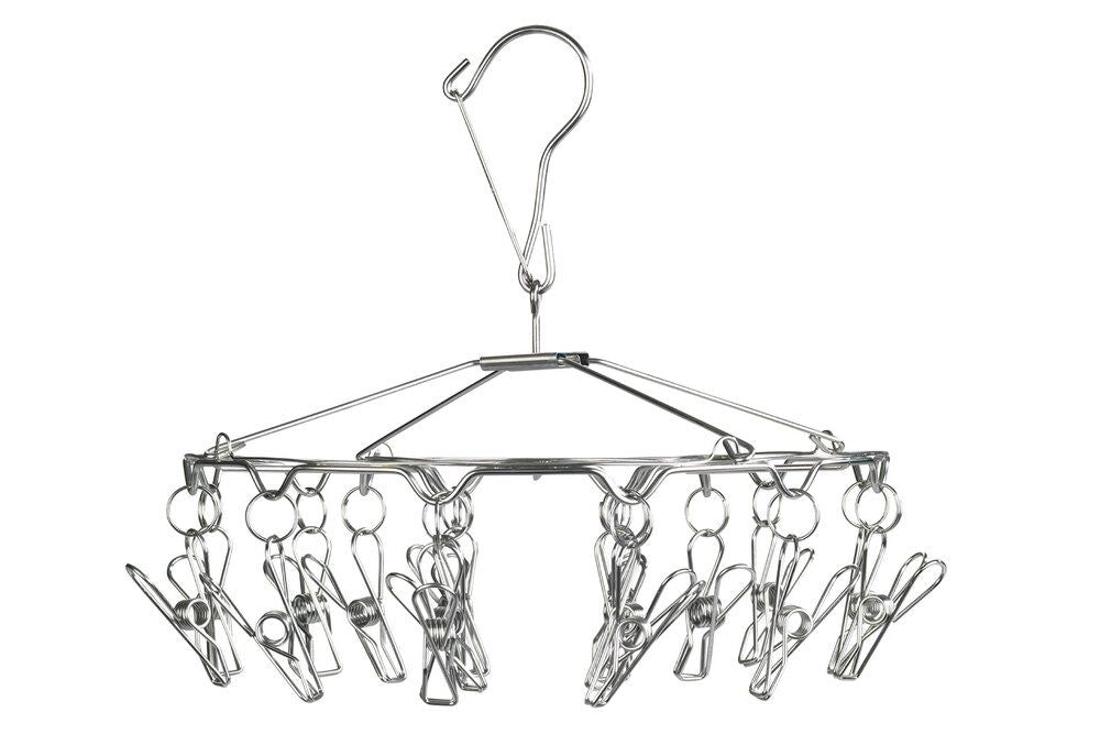 Séchoir à linge en acier inoxydable Wenko avec pinces à linge - 27 x 27 x 26 cm - Argent