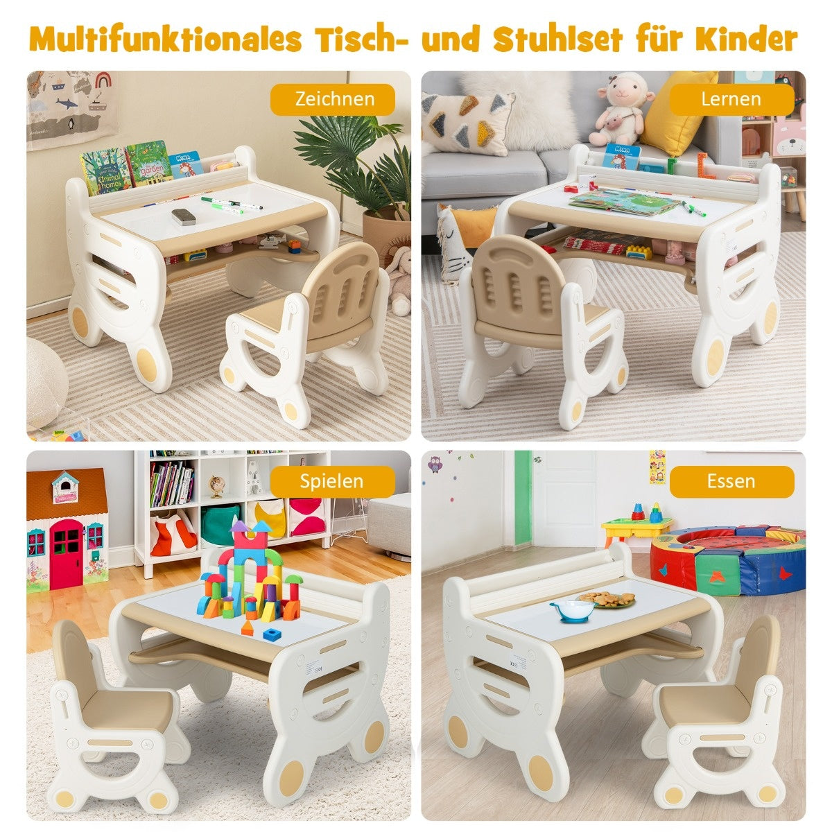 Groupe de sièges pour enfants Coast avec plateau de table réglable en longueur et en inclinaison table marron