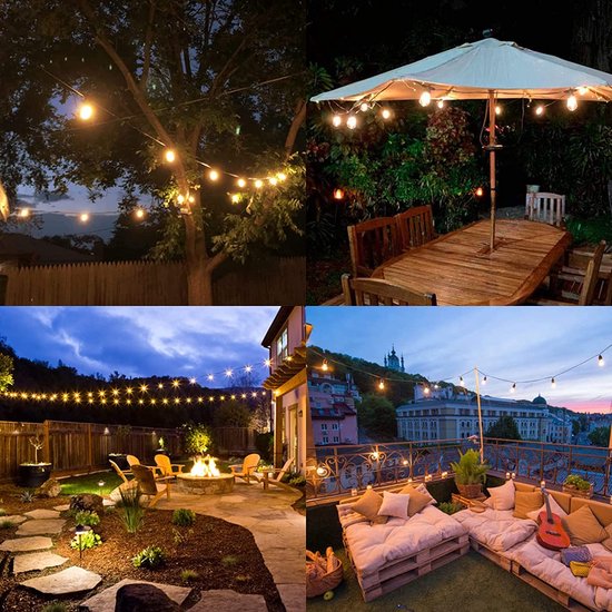 Partizzle 15m Guirlande lumineuse extérieure LED - Lumières de terrasse et de camping - Guirlande lumineuse de Noël - Lumières de Noël - Guirlande lumineuse étanche - 2700K / Blanc chaud