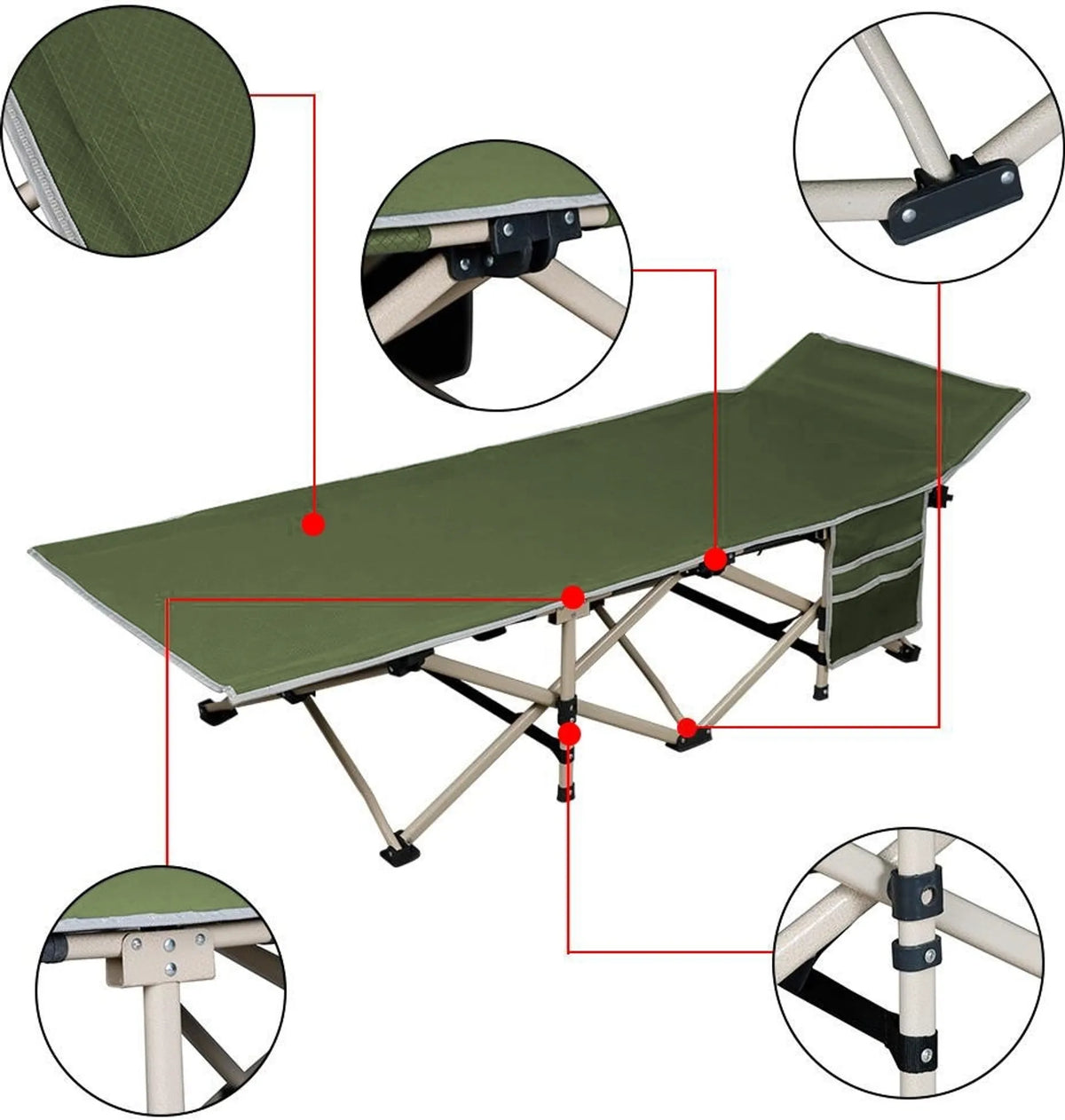 Lit de camp pliable Yaheetech, capacité de charge de 150 kg, avec sac de transport – vert militaire – métal et polyester