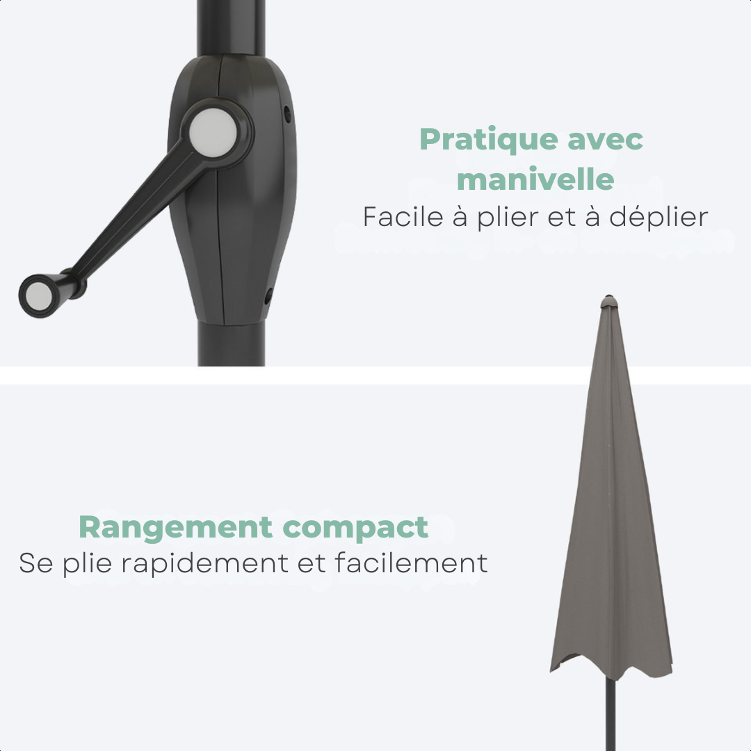 Parasol LifeGoods - Ø270 cm - 30° inclinable - imperméable - avec housse - Taupe