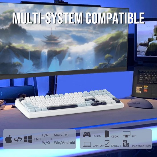EPOMAKER x AULA F99 - Blanc/Bleu - Clavier mécanique sans fil - RGB - 100 % - QWERTY - Clavier gaming - Commutateurs Leobog Reaper