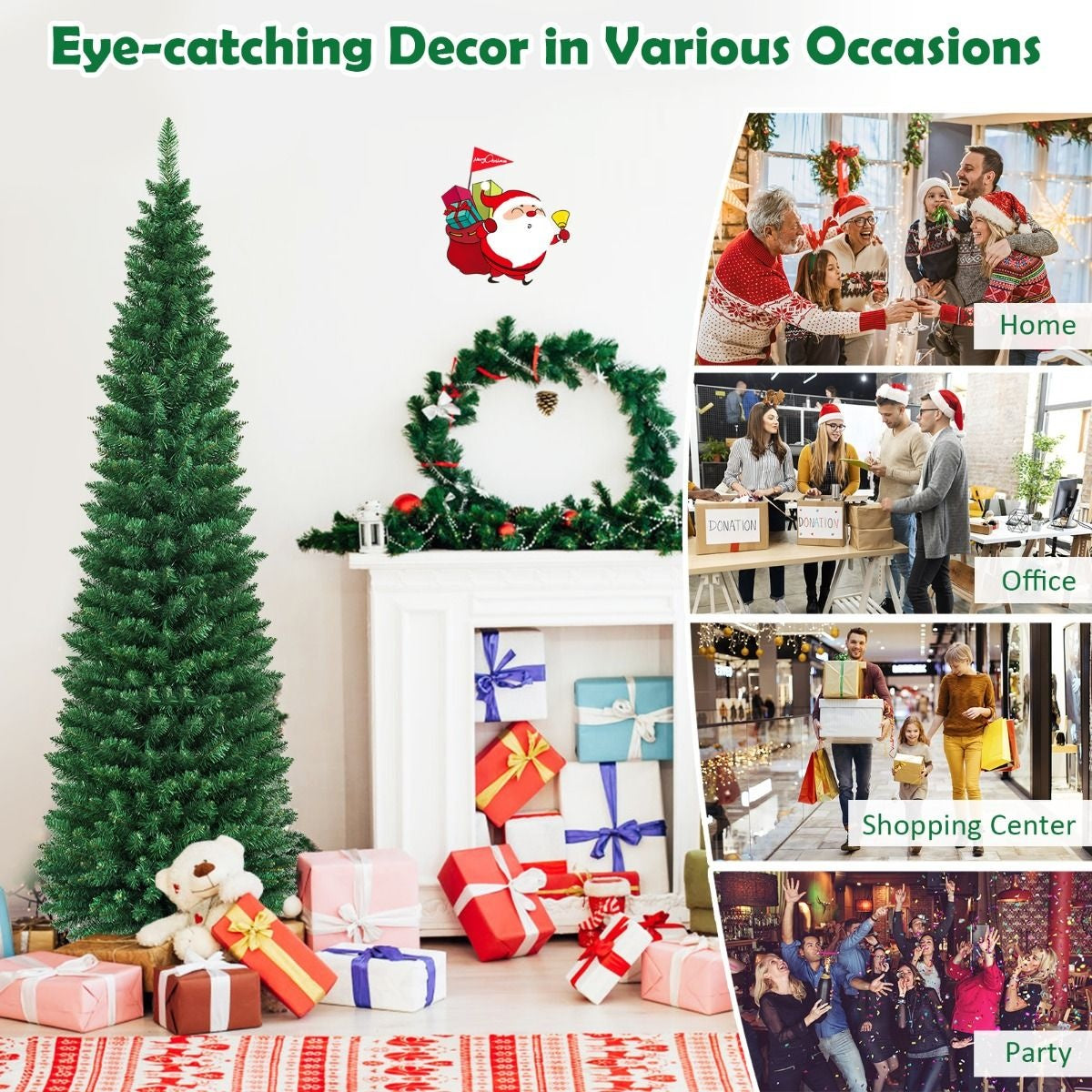 Coast - Sapin de Noël en forme de crayon - 210 cm et 700 pointes - avec support en métal et branches réalistes - pour l'intérieur et l'extérieur - PVC vert et métal