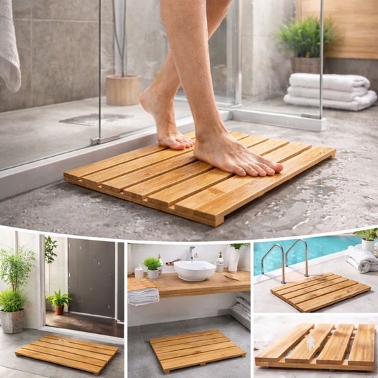 Tapis de douche Ceruzo en bambou – Tapis de bain antidérapant – 50 x 30 cm – Tapis de sauna