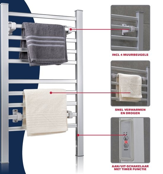 Porte-serviettes Électrique Dirt Devil - Pose Libre ou Fixation Murale - 10 Tige