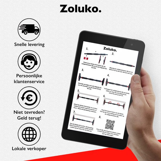 Zoluko Professional Pull Up Bar - Capacité de charge de 200kg - Livret électronique inclus - Fixation facile - Barre de traction pour le fitness - Station de traction pour le sport à domicile - Barre de traction pour le menton - Noir/Rouge