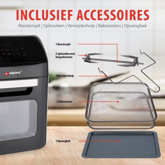 alpina Airfryer Oven 12L - Friteuse à air chaud 1800W - Four à air chaud avec fonction Bake et Grill