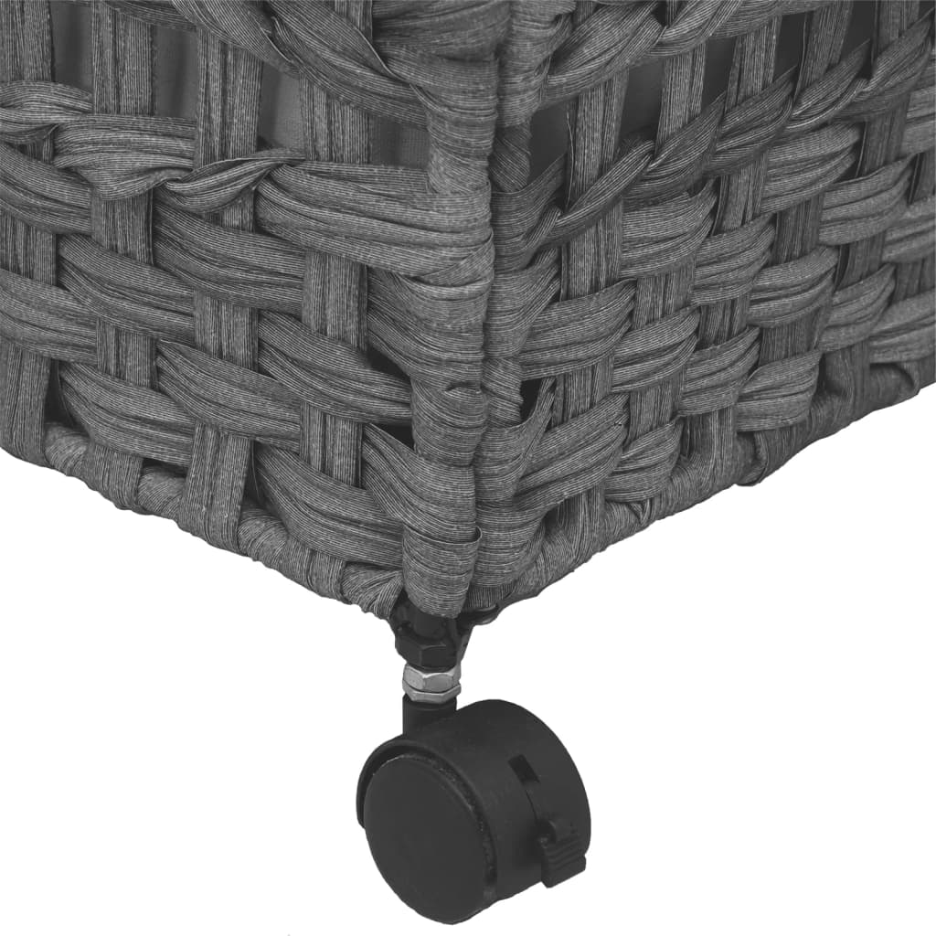 vidaXL Panier à linge à roulettes 66 x 35 x 60 cm - Rotin - Gris - 3 compartiments - Pliable
