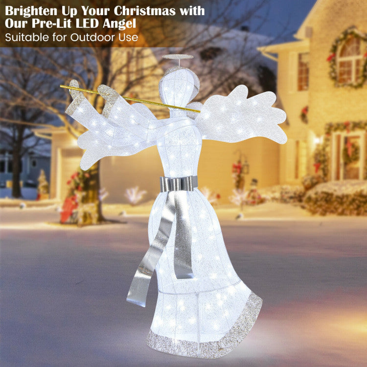 Ange illuminé Décoration de Noël - 150 cm de haut - Blanc et or - 100 LED - Pour l'intérieur et l'extérieur