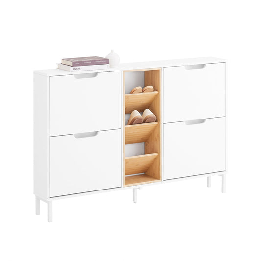 SoBuy Meuble à chaussures FSR183-WN - 4 tiroirs basculants - 3 compartiments ouverts - 126 x 19 x 85 cm - blanc