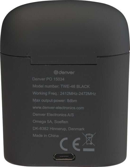 Denver TWE-46 - Ecouteurs - Sans fil - Ecouteurs sans fil - Bluetooth - avec étui de chargement - mains libres - sport - casque - intra-auriculaire - Bluetooth 5.0 - Noir