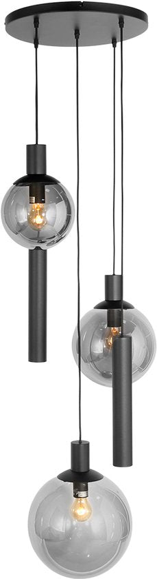 Steinhauer - lampe suspendue - Bollique LED - noir - verre métal verre fumé - Ø 60cm - E27 GU10 - 3800ZW