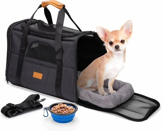 Sac de voyage Maxxpro pour chien/chat - avec bandoulière et poignée - 44 x 31 x 34 CM - comprend un plateau pliable pour la nourriture - jusqu'à 5 KG - gris