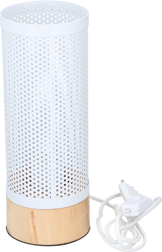 Lampe de table Grundig - ronde, lumière diffuse, blanc et bois - Eclairage élégant pour tout type d'intérieur