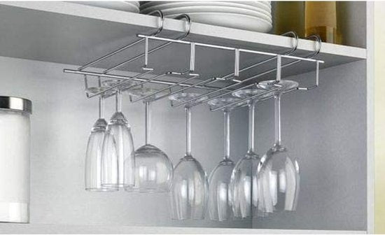 Support à vin pour 12 verres - 34x25x9cm - Métal argenté - 12 verres à vin