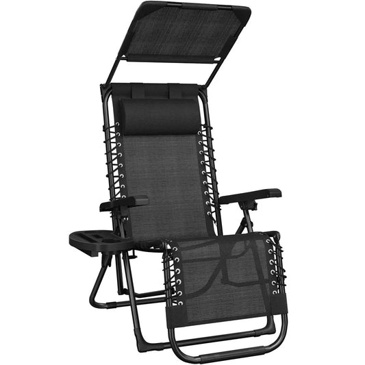 Chaise longue Yaheetech Zero Gravity 166 x 64 x 70 cm - Toit pare-soleil - Coussin pour la nuque/porte-gobelet - Noir