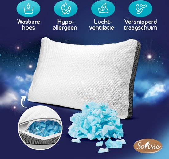 Softsie Oreiller en mousse à mémoire de forme 70x50 - Oreiller ergonomique - Oreiller de sommeil réglable - Oreiller - Oreillers Douleurs de cou