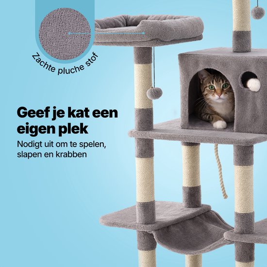 Jake et Jacky : Arbre à chat - Arbre à chat - Meuble à griffer - Arbre à chat - Arbres à chat - Maison pour chat - Gris clair - 147 cm de haut