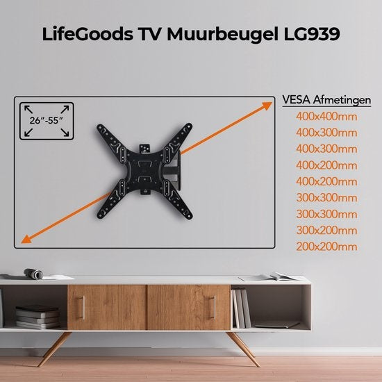 Auronic Support TV rotatif et inclinable - Acier de haute qualité et robuste - Max 30 kg - 26” à 55” - Noir