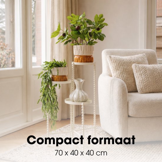 Mica Decorations Salvo - Support pour plantes d'intérieur - Tablette pour plantes d'intérieur - Support à trois étagères - 40 x 40 x 70 cm - Fer - Blanc cassé