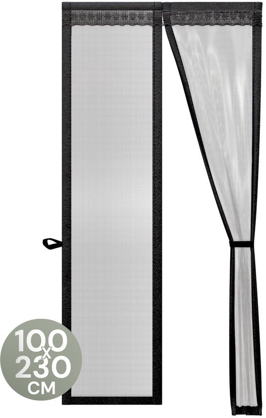 O'DADDY® Rideau de porte Deluxe FIBER - Rideau anti-moustiques magnétique - Pour les nouvelles constructions et les portes standard - Installation facile - Moustiquaire de porte noire - 100x230 cm