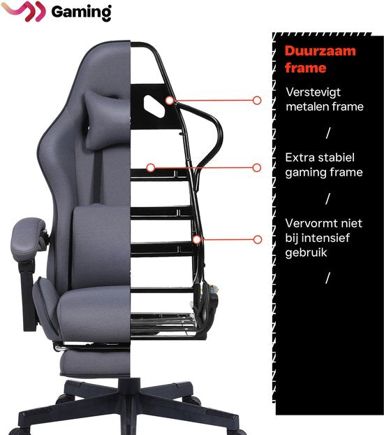 VDD - fauteuil de jeu avec repose-pieds - accoudoirs rembourrés - hauteur réglable - coussin de massage - gris