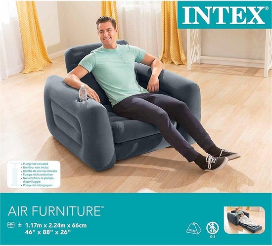 Intex - Pull-Out Inflatable Sleeping Chair - Confortable 2-en-1 Lounge Chair et Lodge Bed