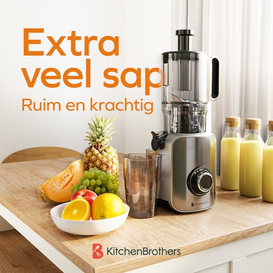 KitchenBrothers Slowjuicer - Vertical - Presse-agrumes - Presse-légumes et fruits - 126 mm - 750 ml - Gris