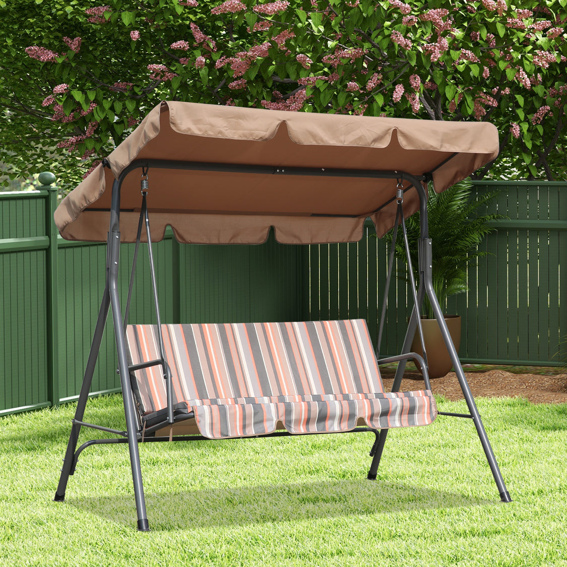 Balançoire de jardin Angel Living 3 places - avec pare-soleil réglable - Kaki - 169 x 110 x 151 cm