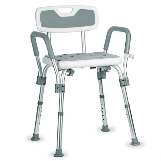 Chaise de douche réglable Goliving - Accoudoirs et dossier amovibles - Tabouret de douche avec support de pommeau de douche - Antidérapant - 3,2 kg - Hauteur 70-84 cm - Blanc