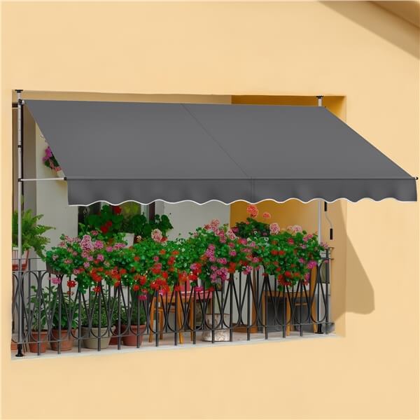 Yaheetech Auvent à fixation par pinces - Auvent de balcon avec manivelle 250 x 180 cm - Beige - Sans perçage