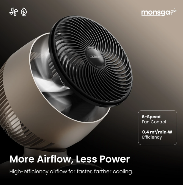Ventilateur de table Monsga AC200 Turbo - 30 dB, ultra-silencieux - Oscillation à 360° - Télécommande