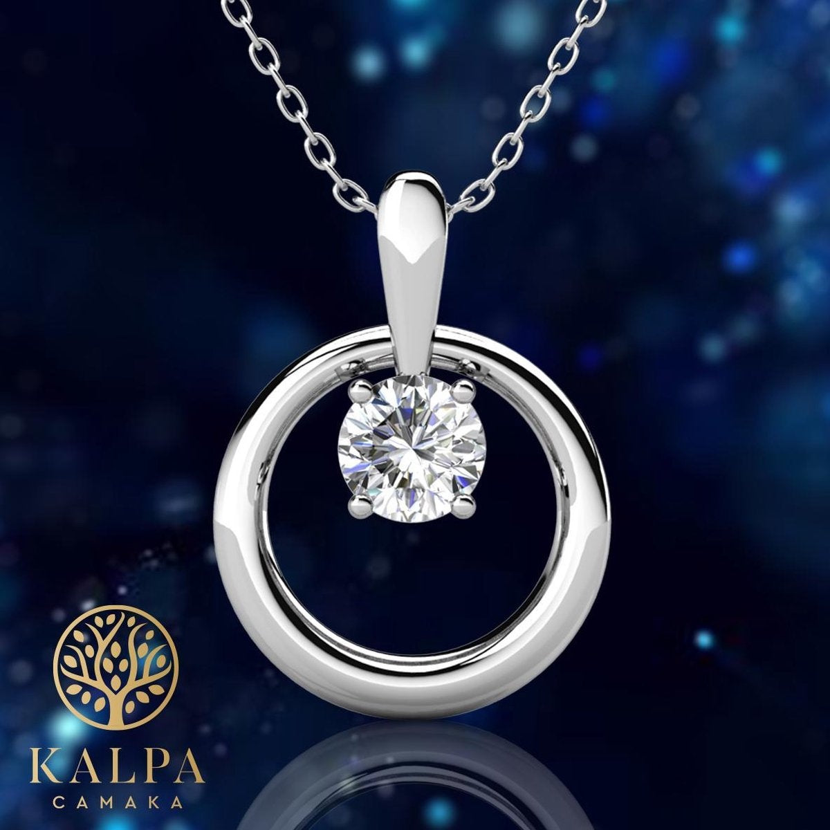 Yolora Collier Femme avec Pendentif Rond - Cristal Kalpa Camaka - Argent - Plaqué Or Blanc 18K - Collier Femme Argent - Bijoux - Collier - Boîte Cadeau de Luxe - Boîte Cadeau - Boîte Cadeau Exclusive - Bel Emballage Cadeau