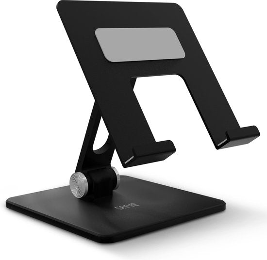 Serve Tablet Holder XL Foldable - Extra Sturdy & Stable - Black Collapsible Stand for Table or Desk - Noir