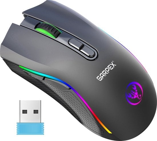 Garpex® Silent Wireless Mouse - Gaming Mouse - Computer Mouse - Mouse Wireless - With LED Lighting - Rechargeable - Black