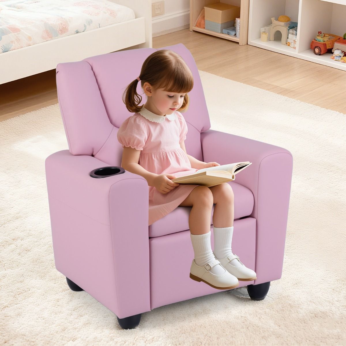 Fauteuil pour enfant Coast avec fonction relax - dossier et repose-pieds réglables - porte-gobelet - rose