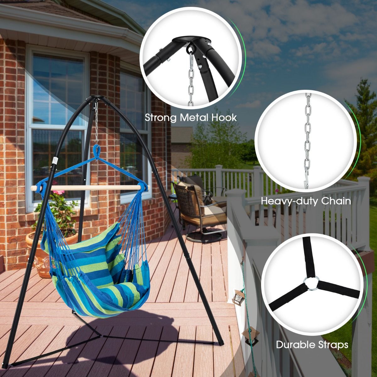 Coast Hanging Basket Stand Black 200 x 218 cm - Support de balançoire en métal lourd avec trépied - Charge utile 200 kg